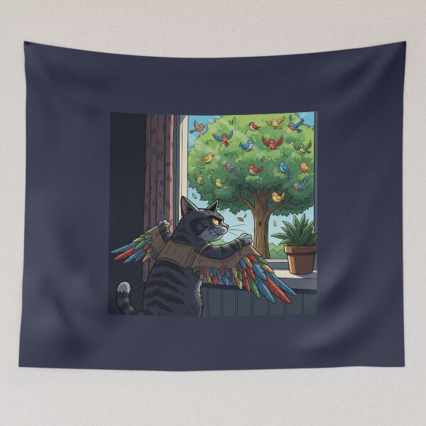 Item preview, Funny Evil Cat with Wings Eyeing Birds designed and sold by Horningamere.