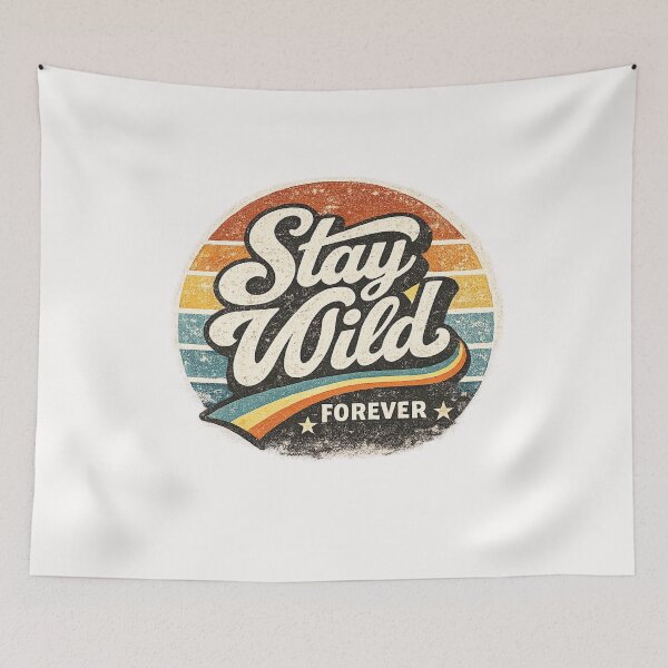 Item preview, Stay Wild Forever Retro Vintage Sunset Typography T-Shirt Design designed and sold by RelateAndTee.