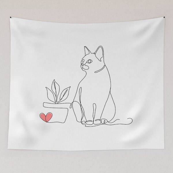 Item preview, Minimalist One Line Art Cat and Plant designed and sold by Achini Madhushika.