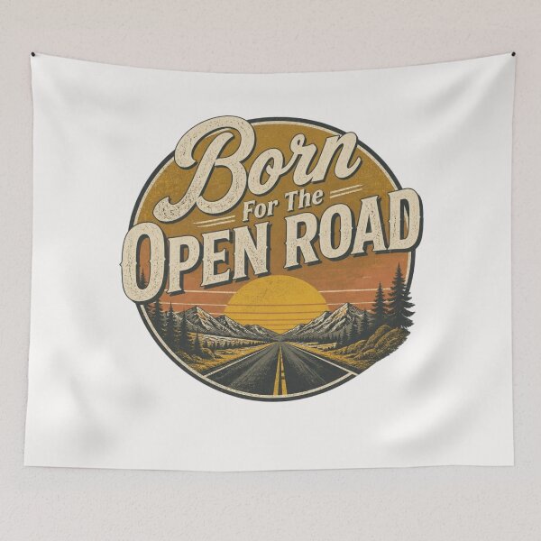 Item preview, Born For The Open Road Vintage Adventure Typography T-Shirt Design designed and sold by RelateAndTee.