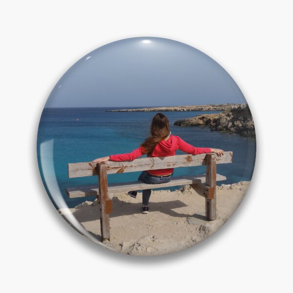 Item preview, Girl on a Bench Overlooking the Sea Romantic Cliff View designed and sold by Mandarynkashop.