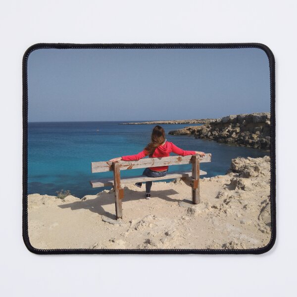 Item preview, Girl on a Bench Overlooking the Sea Romantic Cliff View designed and sold by Mandarynkashop.