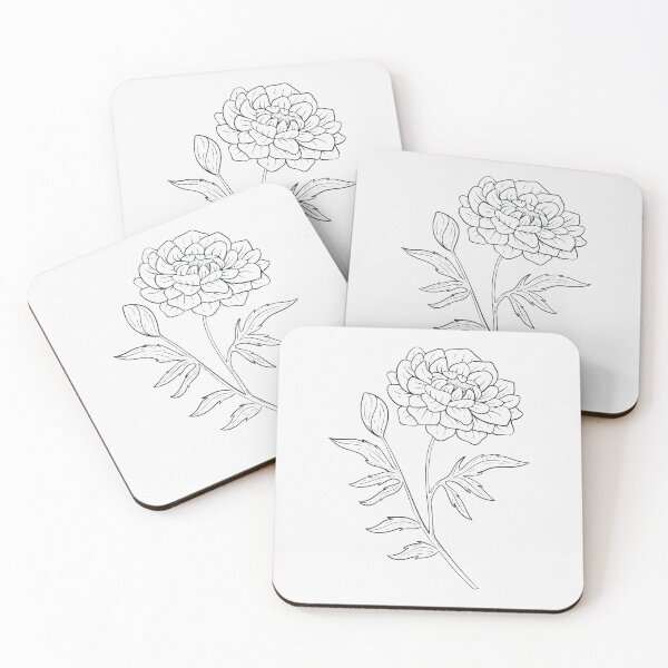 Item preview, Marigold October Birth Flower Pretty Line Drawing designed and sold by winterpumpkin.