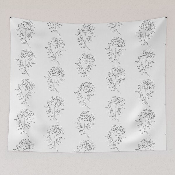 Item preview, Marigold October Birth Flower Pretty Line Drawing designed and sold by winterpumpkin.