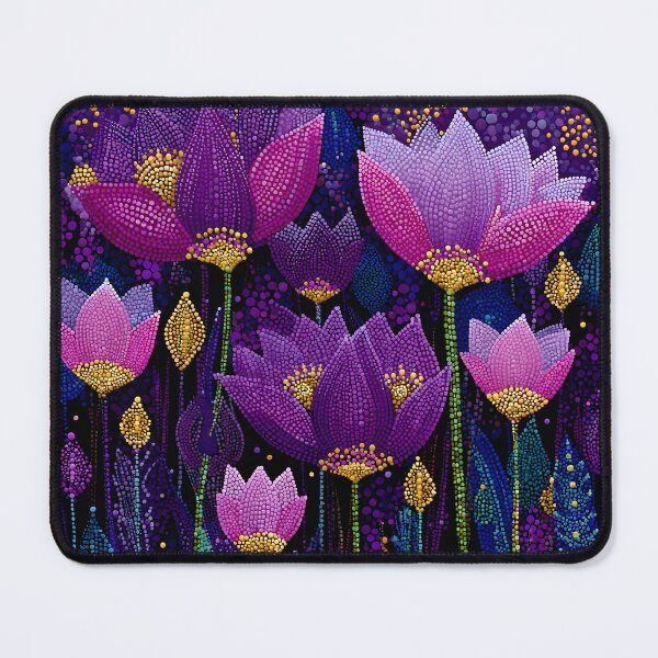 Item preview, Aboriginal Inspired Dot Art - Midnight Decorative Purple Blooming Flowers designed and sold by GrinGalore.