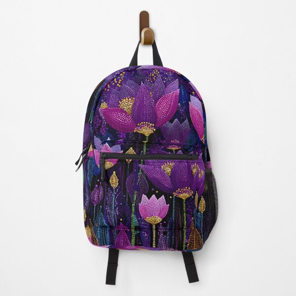 Item preview, Aboriginal Inspired Dot Art - Midnight Decorative Purple Blooming Flowers designed and sold by GrinGalore.