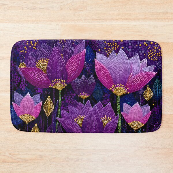 Item preview, Aboriginal Inspired Dot Art - Midnight Decorative Purple Blooming Flowers designed and sold by GrinGalore.
