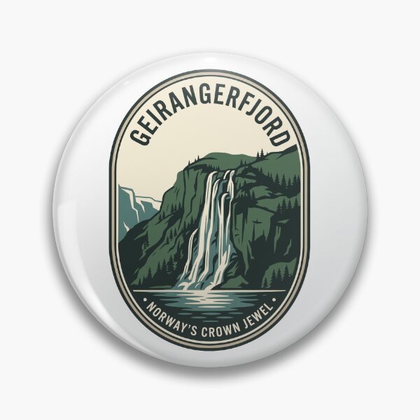 Item preview, Geirangerfjord Norway Vintage Waterfall Nature Travel Badge designed and sold by k3rstman1.