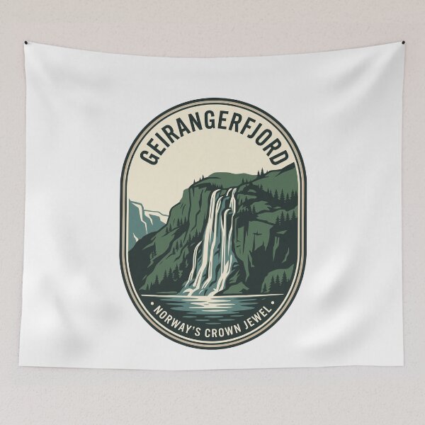 Item preview, Geirangerfjord Norway Vintage Waterfall Nature Travel Badge designed and sold by k3rstman1.