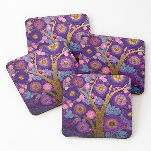 Item preview, Aboriginal Inspired Dot Art - Midnight Decorative Purple Blooming Tree designed and sold by GrinGalore.