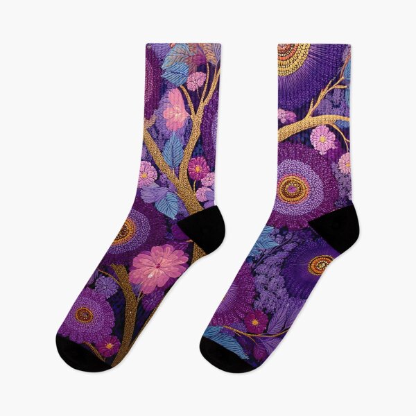 Item preview, Aboriginal Inspired Dot Art - Midnight Decorative Purple Blooming Tree designed and sold by GrinGalore.