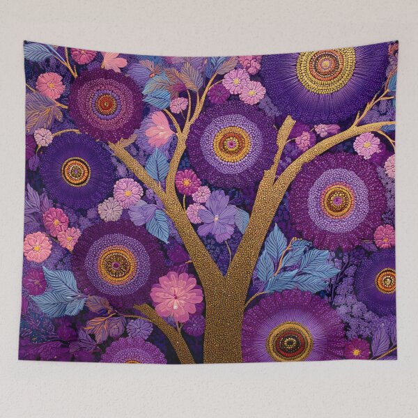 Item preview, Aboriginal Inspired Dot Art - Midnight Decorative Purple Blooming Tree designed and sold by GrinGalore.