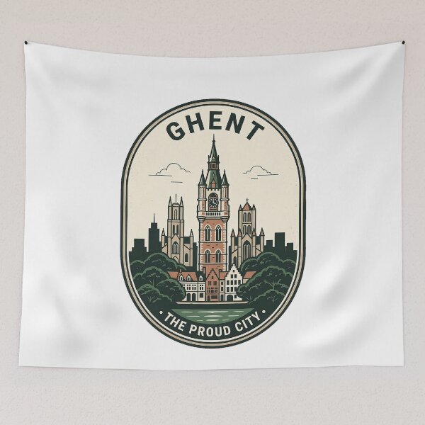 Item preview, Vintage Ghent Belgium Belfry Travel Badge Skyline designed and sold by k3rstman1.