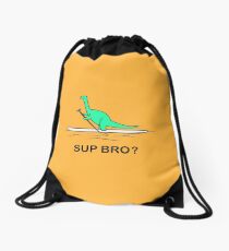 Stand up paddling Sup bro brontosaur on SUP board funny dino art Drawstring Bag
