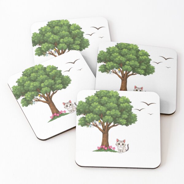 Item preview, Cute Cat Under a Magical Tree Watercolor Art designed and sold by vibecraft_studio2.