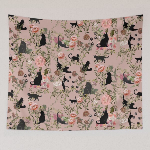 Item preview, Black Cats Floral Cottagecore Pattern | Vintage Aesthetic Cat Lover Gift 3 designed and sold by Asmaa Abdul-Azim.