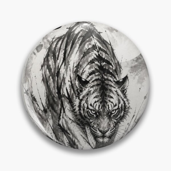 Item preview, Japanese Tiger Sumi-e Ink Wash — Fierce Tora Moon Kanji Art White designed and sold by 一期一会製作所.