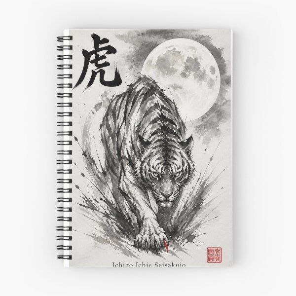 Item preview, Japanese Tiger Sumi-e Ink Wash — Fierce Tora Moon Kanji Art White designed and sold by 一期一会製作所.