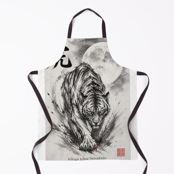 Item preview, Japanese Tiger Sumi-e Ink Wash — Fierce Tora Moon Kanji Art White designed and sold by 一期一会製作所.