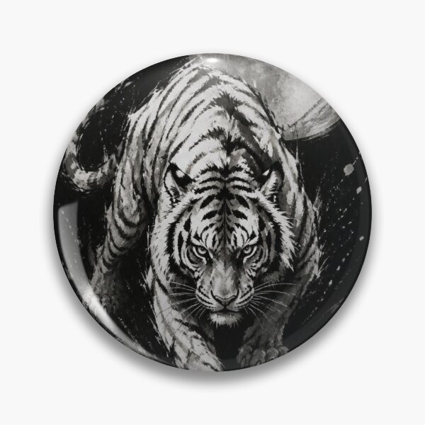 Item preview, Japanese Tiger Sumi-e Ink Wash — Fierce Tora Moon Kanji Art Black Edition designed and sold by 一期一会製作所.