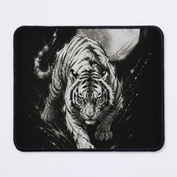 Item preview, Japanese Tiger Sumi-e Ink Wash — Fierce Tora Moon Kanji Art Black Edition designed and sold by 一期一会製作所.
