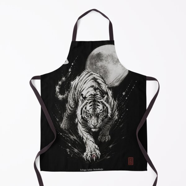 Item preview, Japanese Tiger Sumi-e Ink Wash — Fierce Tora Moon Kanji Art Black Edition designed and sold by 一期一会製作所.
