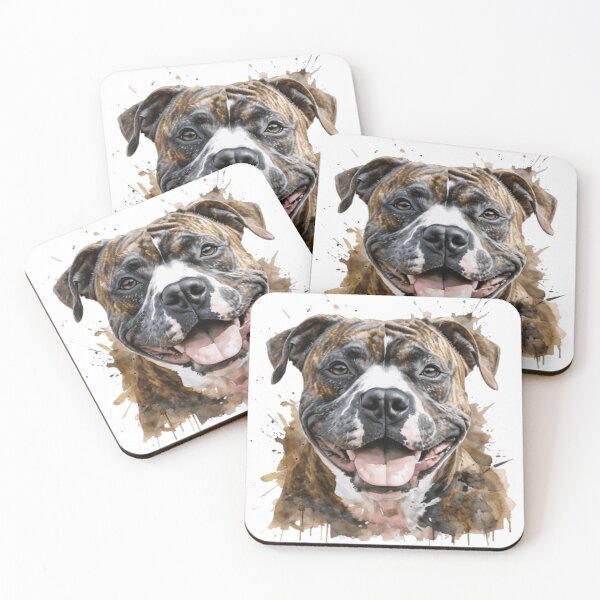 Item preview, Watercolor Brindle Pitbull Smiling Dog Lover Gift designed and sold by Uniqueauraaprints.