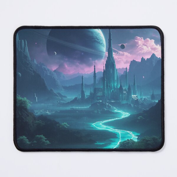 Item preview, Epic Alien Kingdom Landscape with Floating Cliffs and Ringed Planet designed and sold by Luminous Wilds.