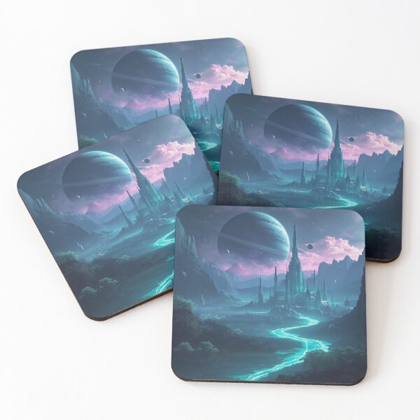 Item preview, Epic Alien Kingdom Landscape with Floating Cliffs and Ringed Planet designed and sold by Luminous Wilds.