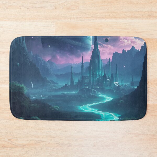 Item preview, Epic Alien Kingdom Landscape with Floating Cliffs and Ringed Planet designed and sold by Luminous Wilds.