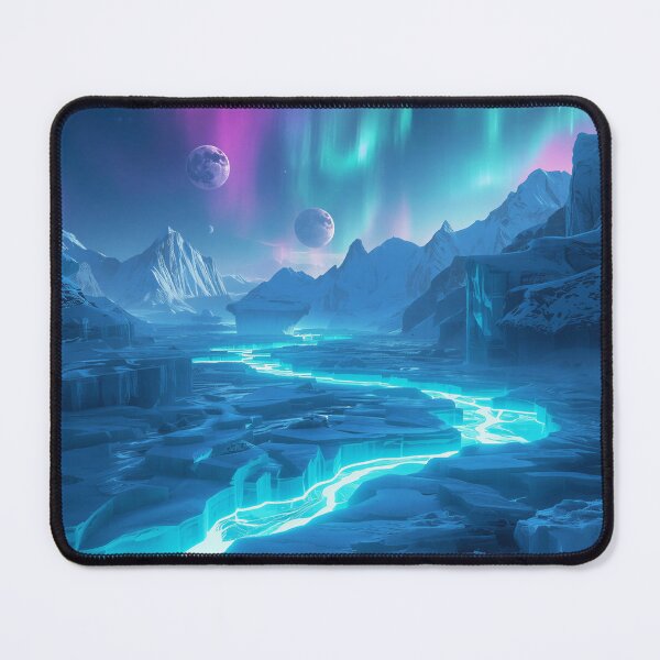 Item preview, Frozen Alien Canyon with Glowing Ice and Aurora Storm Skies designed and sold by Luminous Wilds.