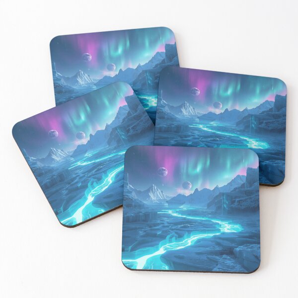Item preview, Frozen Alien Canyon with Glowing Ice and Aurora Storm Skies designed and sold by Luminous Wilds.
