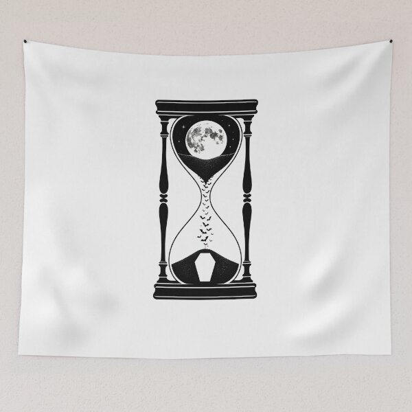 Item preview, Hourglass Moon and Flying Bats Coffin Dracula Gothic Line Art designed and sold by Fenay Designs.