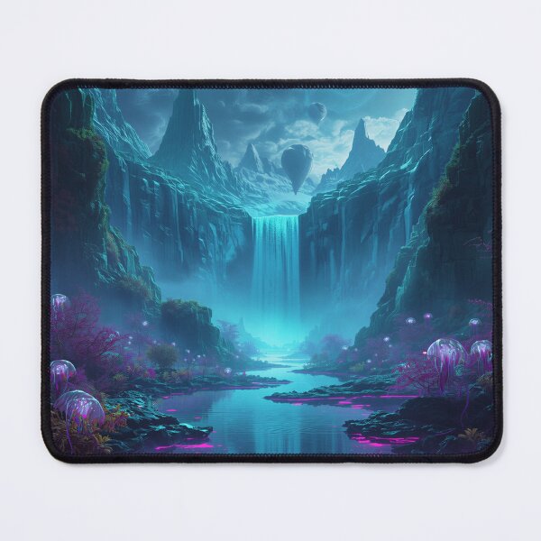 Item preview, Glowing Alien Waterfalls with Floating Mountains and Cosmic Galaxy Sky designed and sold by Luminous Wilds.