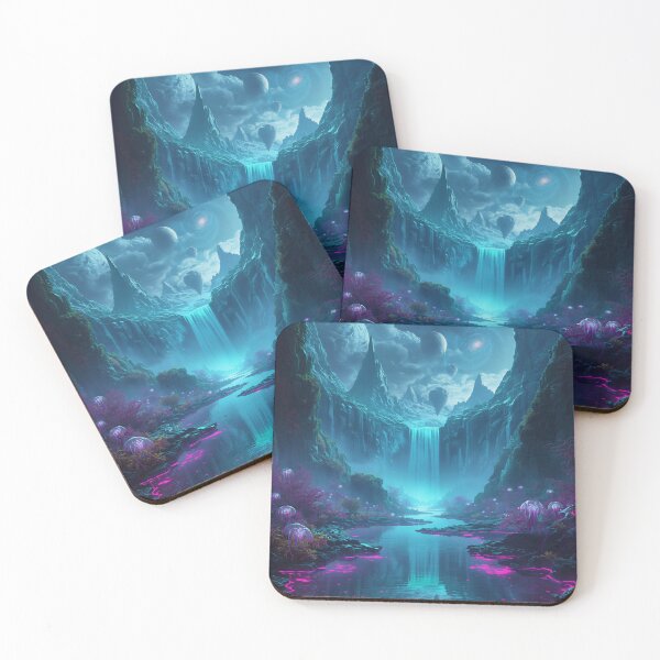 Item preview, Glowing Alien Waterfalls with Floating Mountains and Cosmic Galaxy Sky designed and sold by Luminous Wilds.