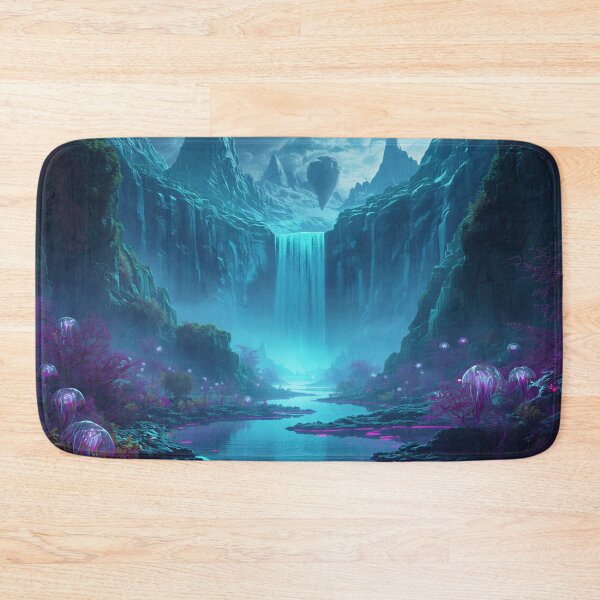 Item preview, Glowing Alien Waterfalls with Floating Mountains and Cosmic Galaxy Sky designed and sold by Luminous Wilds.