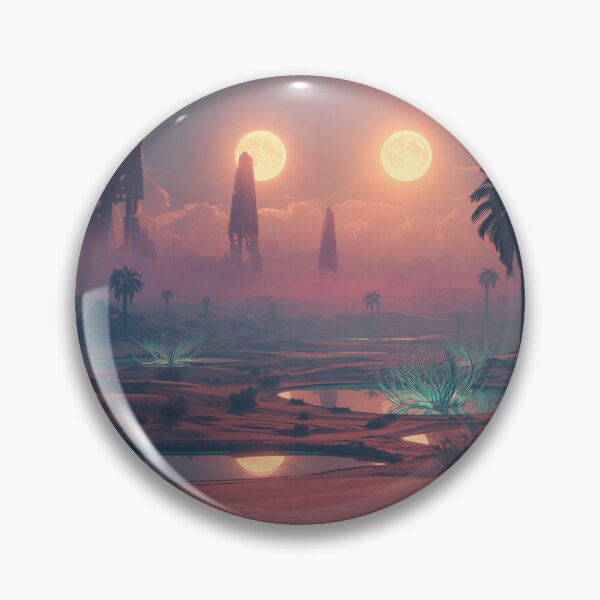 Item preview, Alien Desert Oasis with Floating Crystals and Twin Suns Landscape designed and sold by Luminous Wilds.