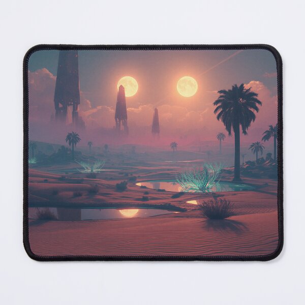 Item preview, Alien Desert Oasis with Floating Crystals and Twin Suns Landscape designed and sold by Luminous Wilds.