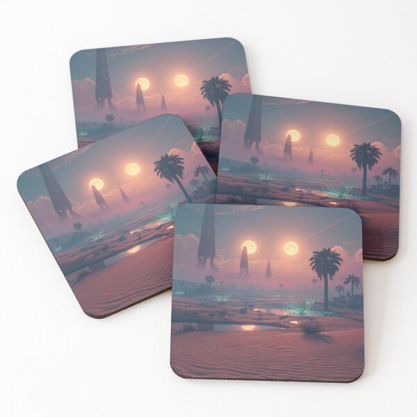 Item preview, Alien Desert Oasis with Floating Crystals and Twin Suns Landscape designed and sold by Luminous Wilds.