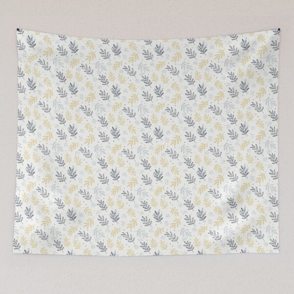 Item preview, Scandinavian Muted Blue and Mustard Foliage Pattern designed and sold by VelloomStore.