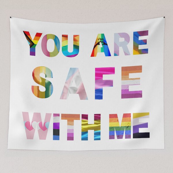 Item preview, You Are Safe With Me LGBTQ+ Pride Typography Design | Inclusive Rainbow Ally Art designed and sold by The Sandy Design Store.