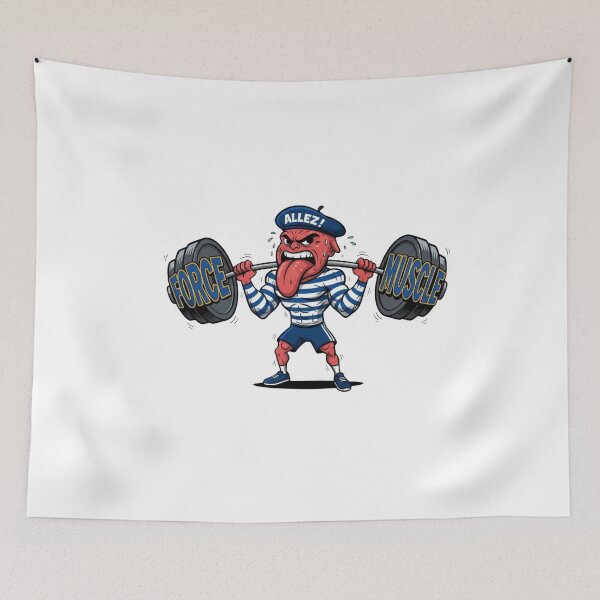 Item preview, French tongue gym cartoon workout word weights allez beret funny gift designed and sold by language-des.