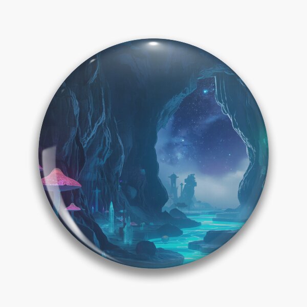 Item preview, Alien Crystal Cavern with Bioluminescent Rivers and Cosmic Opening designed and sold by Luminous Wilds.