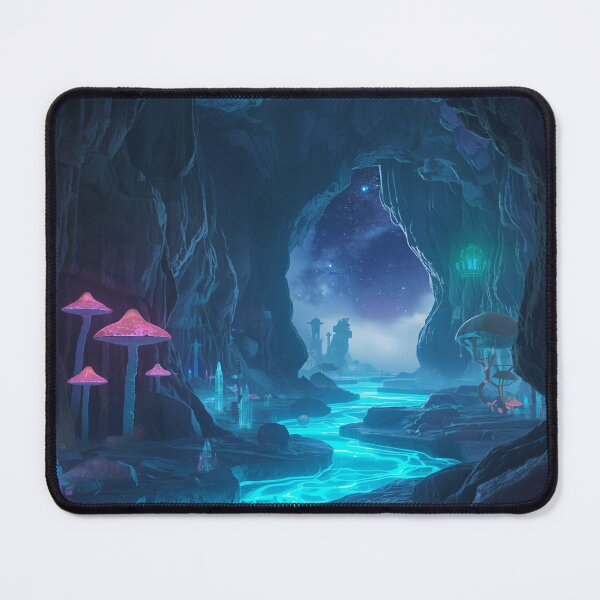 Item preview, Alien Crystal Cavern with Bioluminescent Rivers and Cosmic Opening designed and sold by Luminous Wilds.