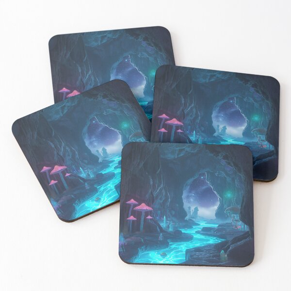 Item preview, Alien Crystal Cavern with Bioluminescent Rivers and Cosmic Opening designed and sold by Luminous Wilds.