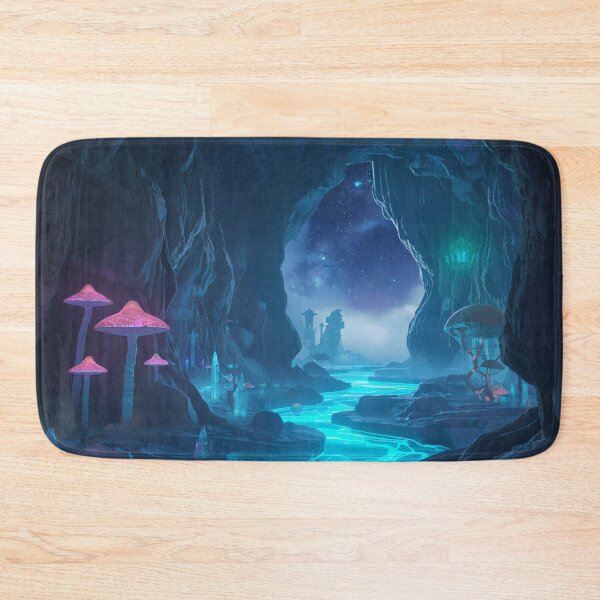 Item preview, Alien Crystal Cavern with Bioluminescent Rivers and Cosmic Opening designed and sold by Luminous Wilds.