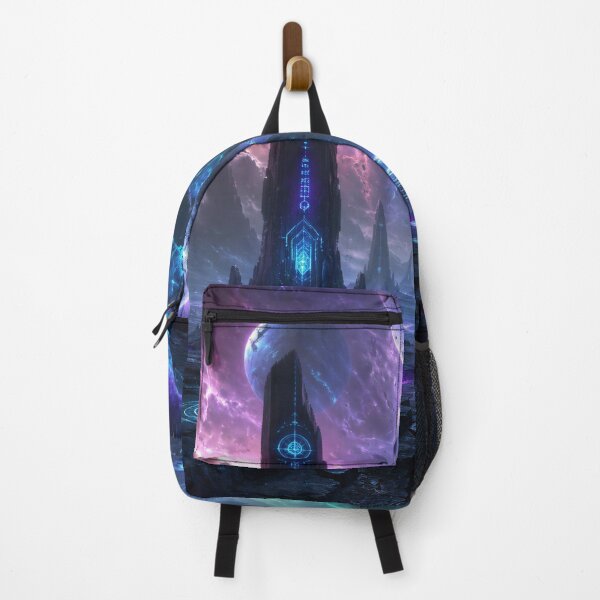 Item preview, Alien Wasteland Landscape with Glowing Monoliths and Shattered Planets designed and sold by Luminous Wilds.