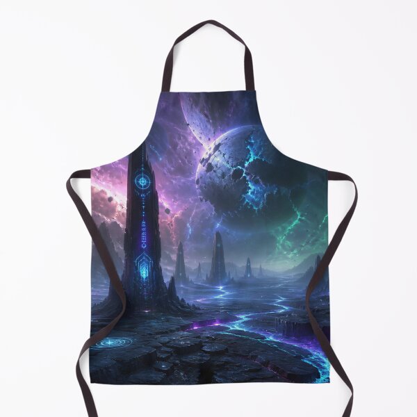 Item preview, Alien Wasteland Landscape with Glowing Monoliths and Shattered Planets designed and sold by Luminous Wilds.