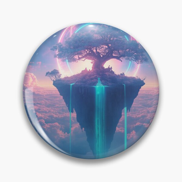 Item preview, Floating Island Fantasy Landscape with Glowing Waterfalls and Celestial Rings designed and sold by Luminous Wilds.