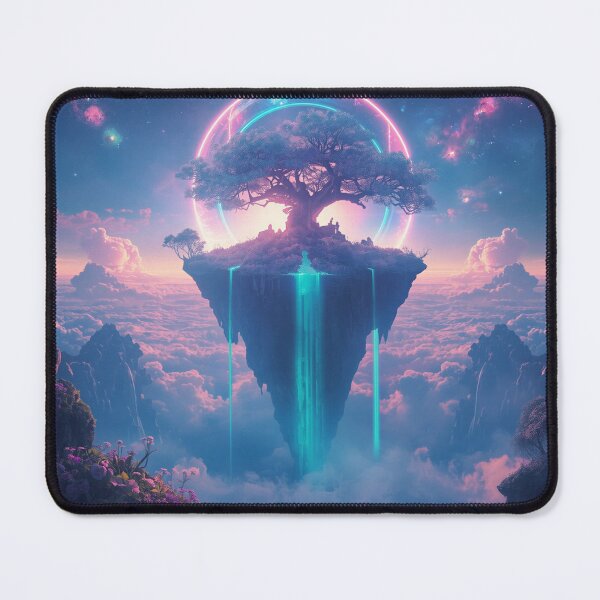 Item preview, Floating Island Fantasy Landscape with Glowing Waterfalls and Celestial Rings designed and sold by Luminous Wilds.